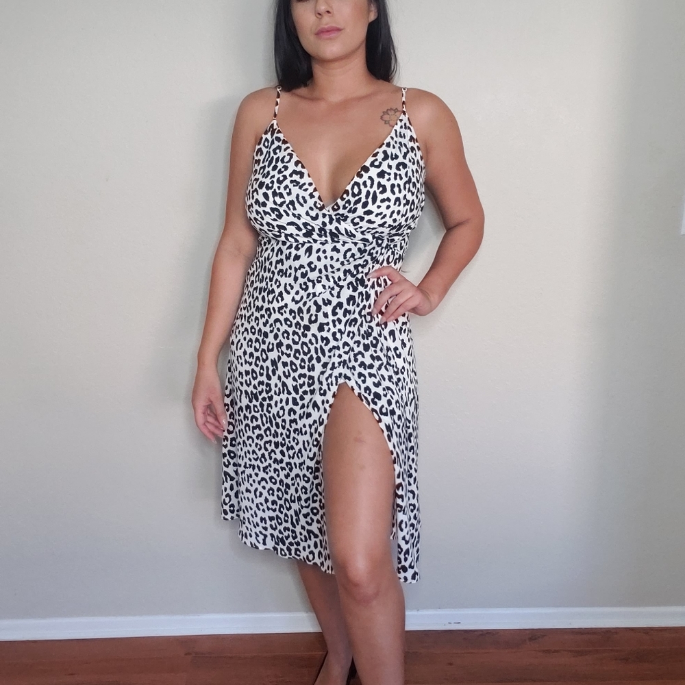 White Lepord Midi Dress